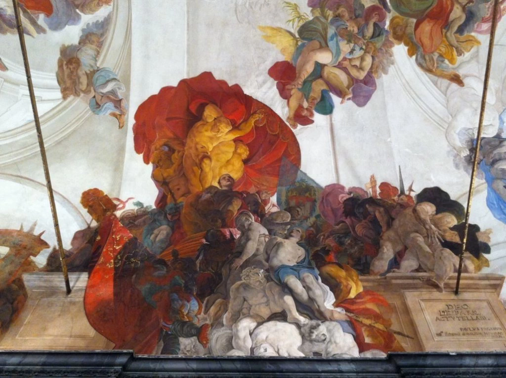  64-Paolo Pagani-Volta con affreschi--La condanna a morte delle sante Apollonia, Caterina e Lucia-Chiesa di san Martino-Castello Valsilda-Como 